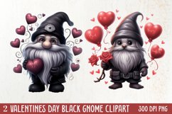 Black Gnome Valentines Day Clipart, Valentines Clipart Product Image 1
