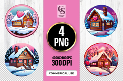 Snowy Love Cabin clipart sublimation PNG Product Image 1