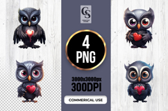 Cute Owl Holding Heart Clipart PNG Product Image 1