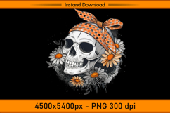 Grunge Skull with Orange Bandana and Daisies PNG Product Image 1