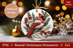 3D Christmas Ornament, 3D Red Cardinal Round Ornament PNG Product Image 1