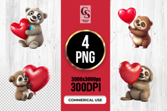 Cute Bear Holding Heart Balloon Clipart Sublimation PNG Product Image 1
