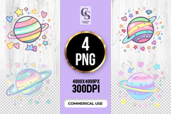 Kawaii Pastel Planet Stars Clipart PNG Product Image 1
