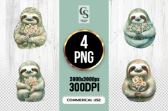Cute Sloth With Flowers Clipart Sublimation PNG Product Image 1