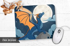 Moonlit Blue Dragon with Orange Wings Mouse Pad PNG Design Product Image 1