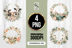 Farm Animal Floral Wreath Clipart PNG Product Image 1