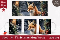 Watercolor Fox Mug Wrap Design, Christmas Coffee Cup Design Product Image 1