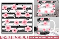 Flowers Black Stripes Digital Paper Product Image 1