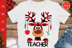 Christmas Teacher SVG, Buffalo Plaid Moose SVG, Teacher Svg Product Image 1