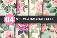 Watercolor Roses Digital Paper Product Image 1