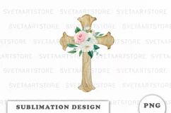 Watercolor Floral cross sublimation Png Product Image 1