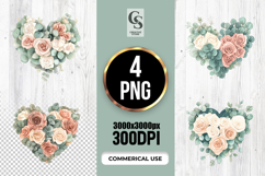 Rose Eucalyptus Floral Heart Clipart Sublimation PNG Product Image 1