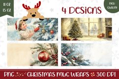 Watercolor Christmas Mug Design, Christmas Tree Mug Wrap Product Image 1