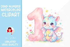 Dinosaur Number 1-9 Watercolor Clipart, Baby nursery design Product Image 3