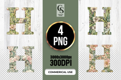 Floral Letter H Watercolor Monogram Clipart Sublimation PNG Product Image 1