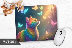Magical Rainbow Cat Floating Feathers Mouse Pad PNG Design Product Image 1