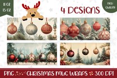 Christmas Baubles Mug Design, Vintage Christmas Mug Wrap Product Image 1