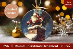 Santa Claus Round Ornament, Christmas Chimney Ornament PNG Product Image 1