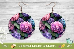 Pink Hydrangea Round Earrings, Floral Round Earrings Design Product Image 1