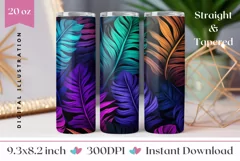 Neon Tropical Tumbler Sublimation Design, Floral Tumbler PNG Product Image 1
