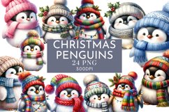 Christmas Penguins Watercolour Clipart Bundle PNG Product Image 1