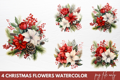 Christmas Flowers Watercolor Clipart PNG Product Image 1