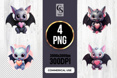Cute Baby Bat Heart Sublimation Clipart PNG Product Image 1