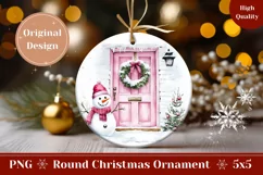 Watercolor Christmas Ornament, Pink Door Ornament Design Product Image 1