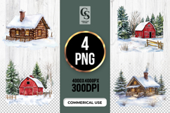 Rustic Winter Cabin and Barn Sublimation Clipart PNG Product Image 1