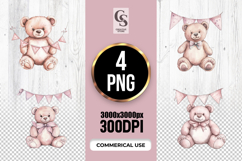 Teddy Bear With Bunting Flags Clipart Sublimation PNG Product Image 1