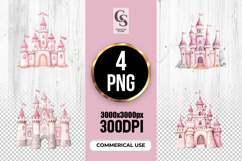Watercolor Pink Princess Castle Clipart Sublimation PNG Product Image 1