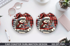 Hedgehog Car Coaster Sublimation| Christmas Coaster PNG Product Image 1