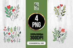 Botanical Heart Flower Branch Clipart Sublimation PNG Product Image 1