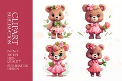 Cute pink bear CLIPART SUBLIMATION PNG Product Image 1