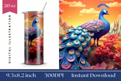 3D Peacock Tumbler Wrap, 3D Floral Tumbler Wrap, Peacock PNG Product Image 1
