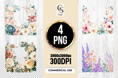 Watercolor Floral Square Frame PNG Product Image 1