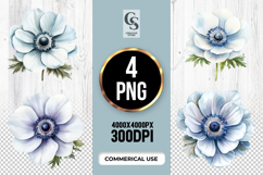 Blue Anemone Flower Clipart Sublimation PNG Product Image 1