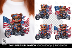 Patriotic Biker Bear Clipart PNG Product Image 1