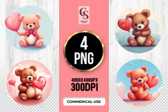 Cute Teddy Bear Holding Heart Balloon Clipart PNG Product Image 1