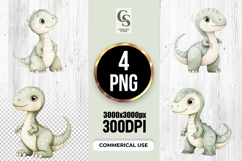 Cute Watercolor Baby Dinosaur Clipart Sublimation PNG Product Image 1