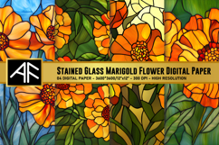 Stained Glass Marigold Flower Digital Paper Product Image 1