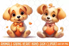 Animals Giving Heart Hand Sign, Watercolor Clipart Product Image 1