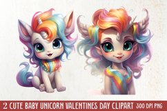 Cute Baby Unicorn Clipart, Valentines Day Couplet Product Image 1