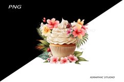 Tropical Floral Cupcake Clipart, Product Image 1