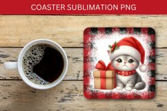 square coaster - cat with wrapped christmas gift Product Image 1