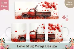 Watercolor Red Truck Mug Design, Red Hearts Mug Sublimation Product Image 1