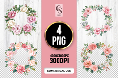 Peony Rose Floral Wreath Clipart Sublimation PNG Product Image 1