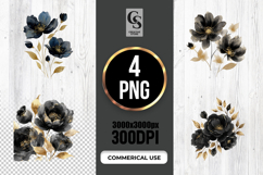 Black Gold Floral Bouquets Watercolor Clipart PNG Product Image 1