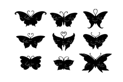 Set of silhouettes of winged insects butterflies. Product Image 1