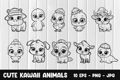10 cute kawaii animals printable png, eps, jpg design Product Image 1